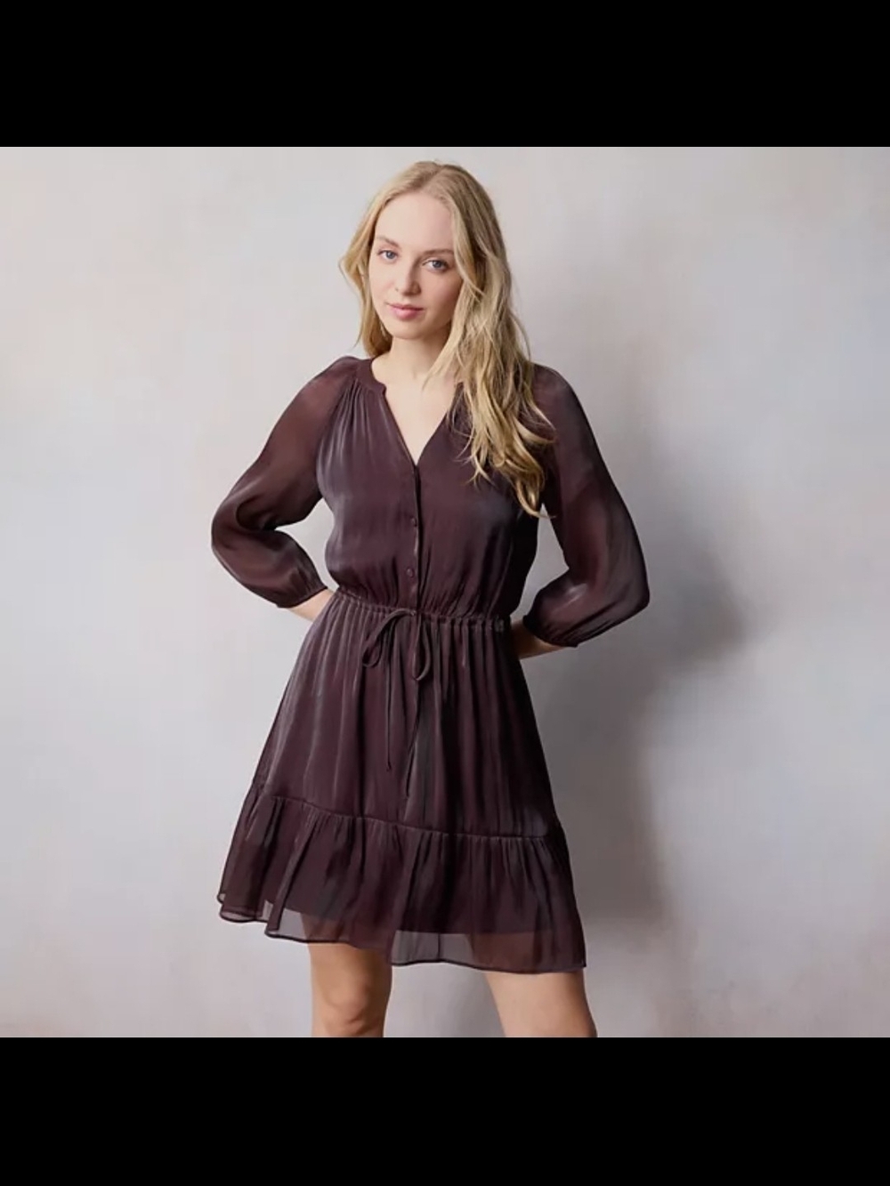 LC Lauren Conrad Plum Sheer Long-Sleeve Drawstring Mini Dress